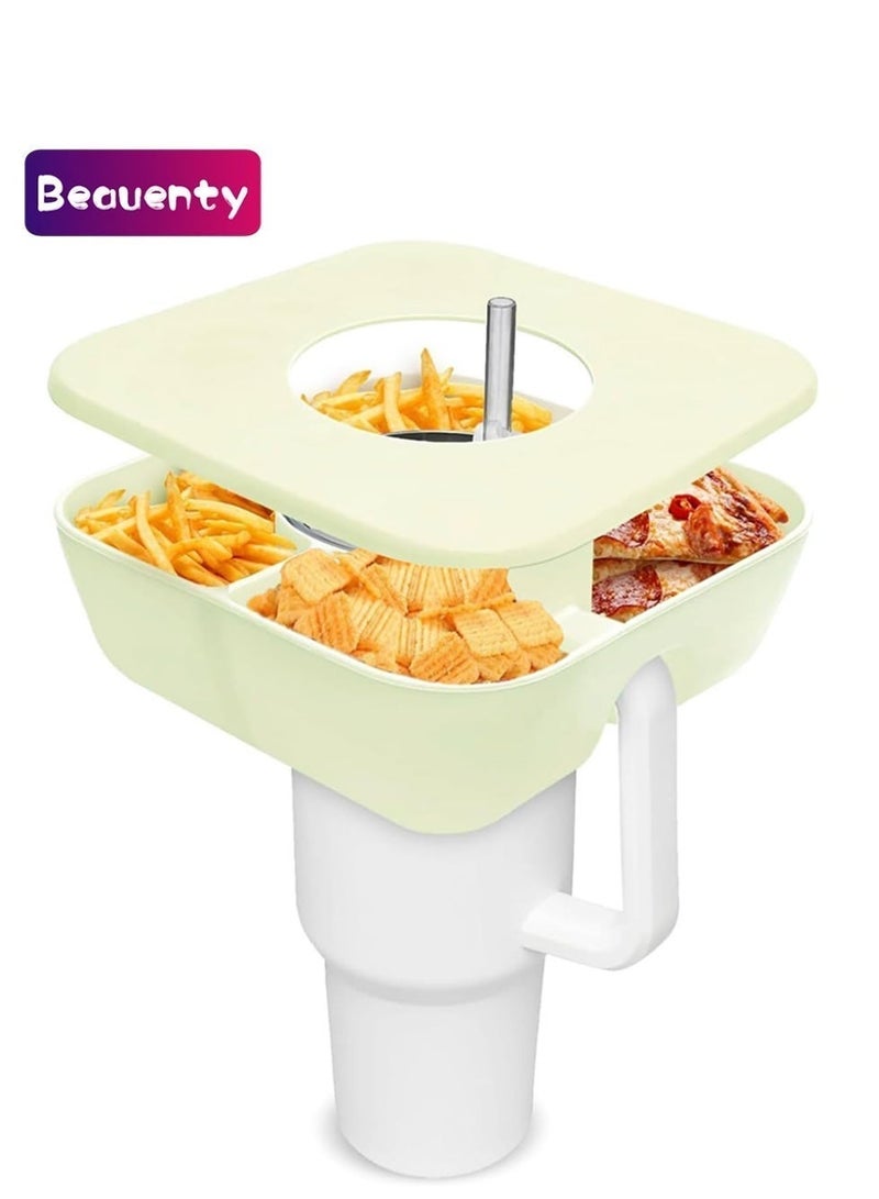 بيوينتي وعاء وجبات خفيفة مع غطاء مخصص لكوب ستانلي 40 أونصة ذي المقبض، صينية سيليكون ملحقة تقديم الوجبات، مناسبة لحامل الأكواب في السيارة أو للاستخدام الخارجي، باللون الكريمي - Image 1